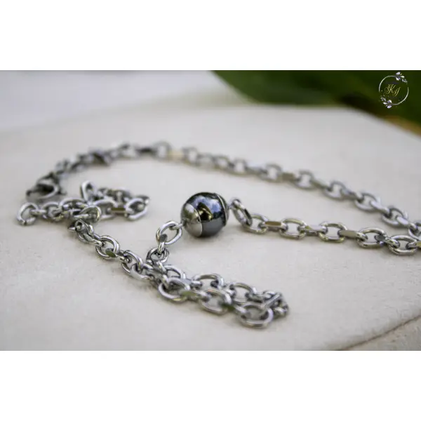 Collier "saleya" code : destock50 acier et hématite 40 cm bijoux femme assembler mains (a725)