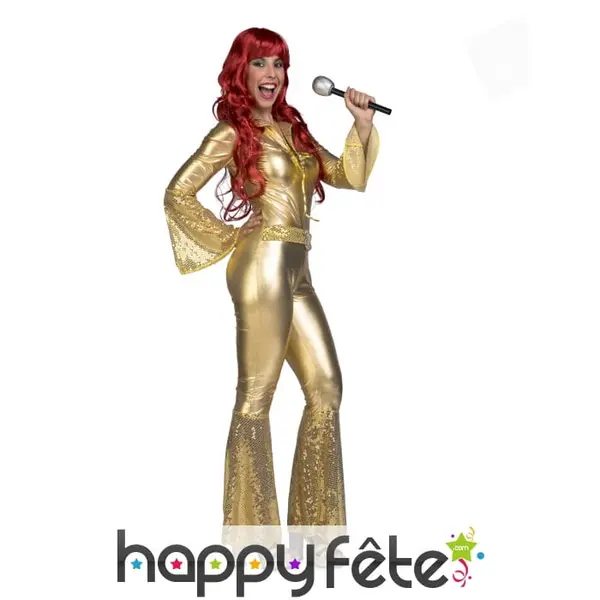 Combinaison disco dorée pour femme