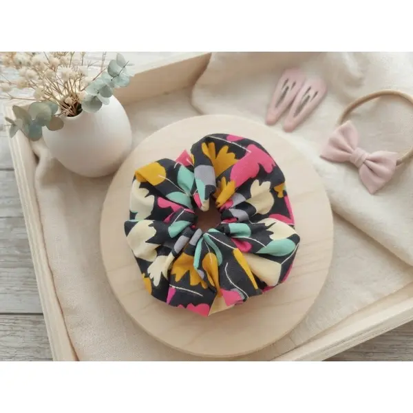 Chouchou fille coton gris foncé motifs tulipes