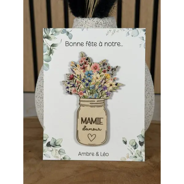 Magnet en bois personnalisé avec carte + enveloppe cadeau - bonne fête maman, mamie - cadeau fête des mères, grands-mères