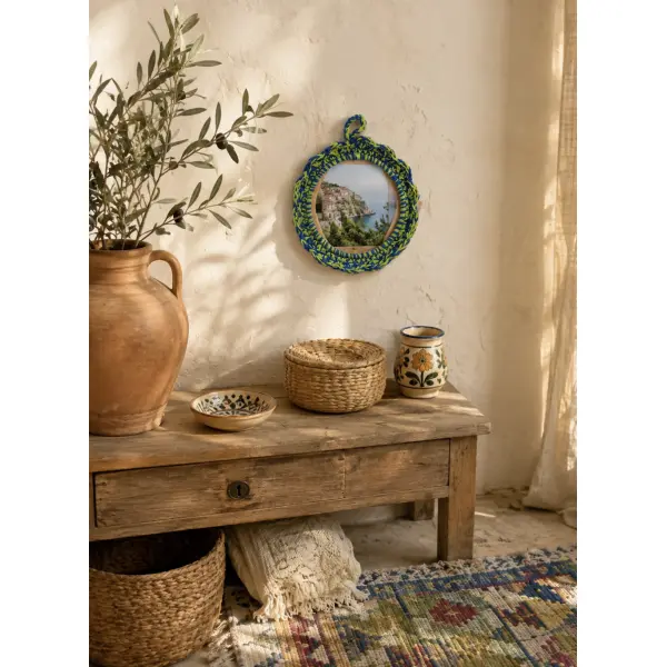 Cadre photo au crochet personnalisé — décoration murale vintage en coton et tissu