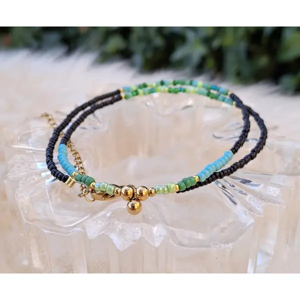 Collier ras du cou "azur & onyx" – perles miyuki & rocailles