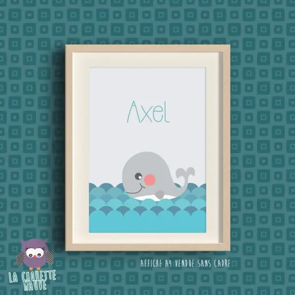 Affiche Baleine personnalisée pour chambre d’enfant avec prénom