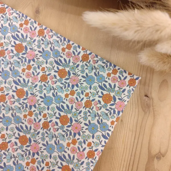 Noeud papillon en toile de jute et coton fleuri bleu, terracotta et rose - pochette costume, boutons de manchette - mariage champêtre
