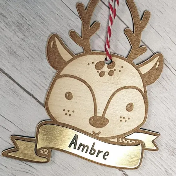 Décoration sapin Renne bois & or