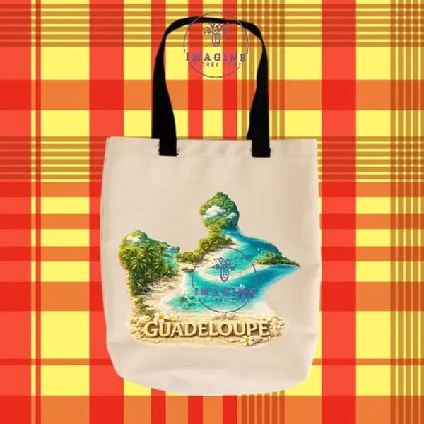 Tote bag taille m - sublimation - impression infusible ink - carte guadeloupe - plage tropicale - sable