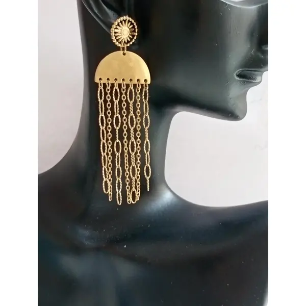 Boucles d'oreilles dorées à chaînes pendantes - boucles d'oreilles pendantes été - bijou tendance femme -