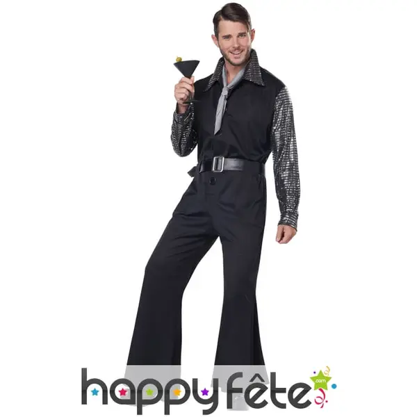Costume disco noir argenté pour homme