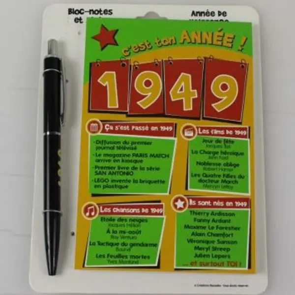 Bloc-notes et Stylo Année de naissance 1985