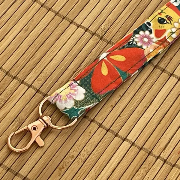 Porte-clés lanière en tissu chat