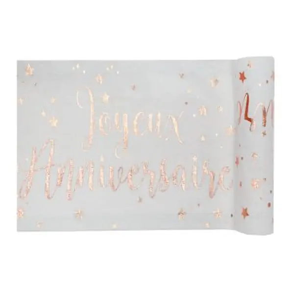 Chemin de Table Joyeux Anniversaire - Métal Rose Gold