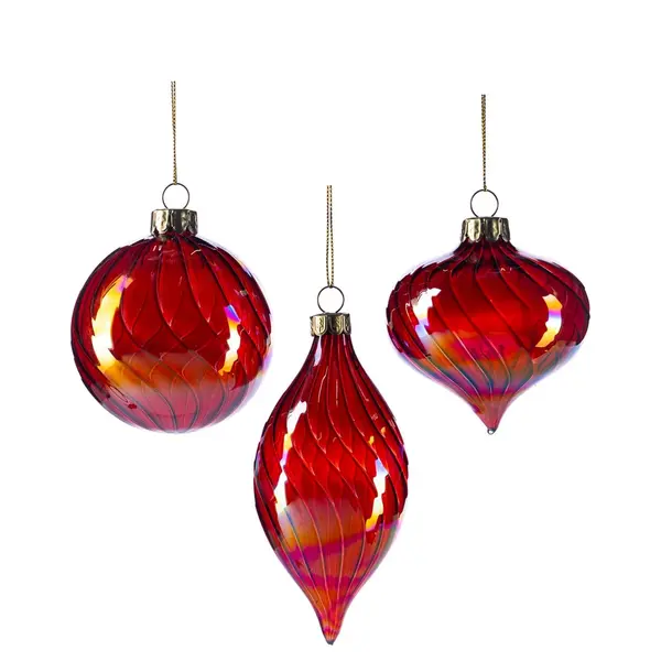 Suspension en verre rayée irisée rouge