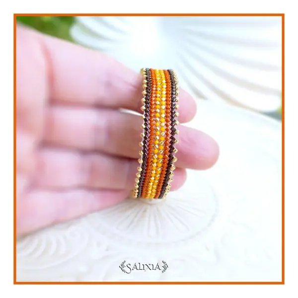 Bracelet tissé à l'aiguille perles de verre japonaises chocolat terracotta et dorées fermoir acier inoxydable doré (#bc532)