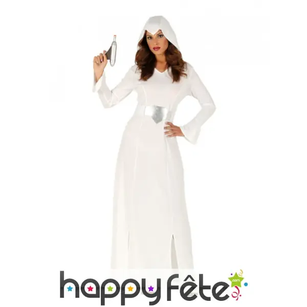 Costume de femme de l'espace blanc et argenté