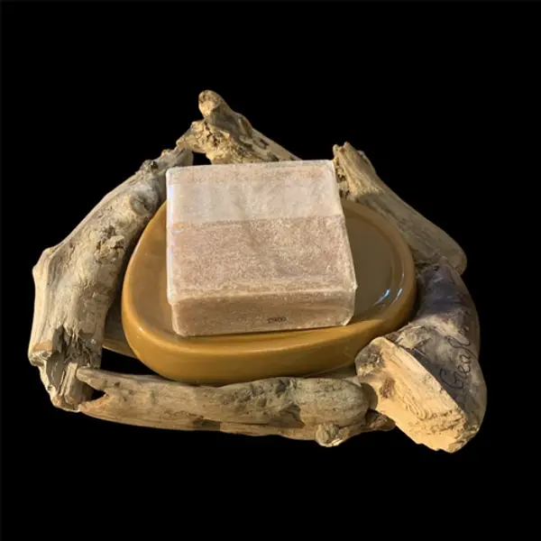 Porte savon en bois flotté et coupelle marron