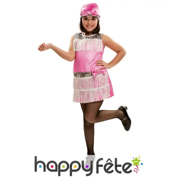 Robe Charleston rose pour enfant avec coiffe