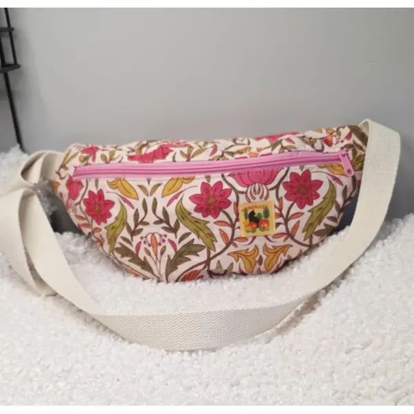 Sac banane en tissu indien "blockprint" matelassé, imprimé artisanalement à la main - création artisanale