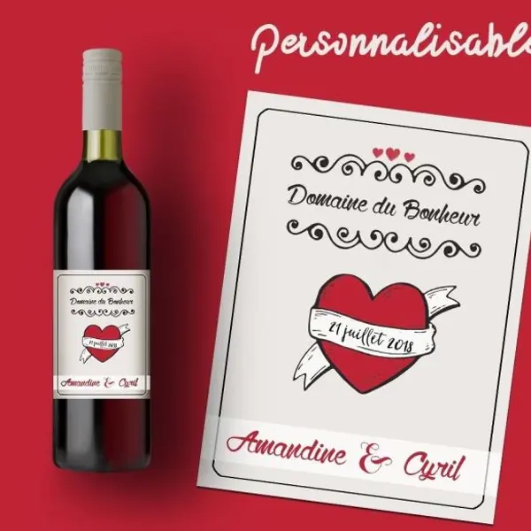 Etiquette bouteille vin ou champagne personnalisable pour annonce mariage