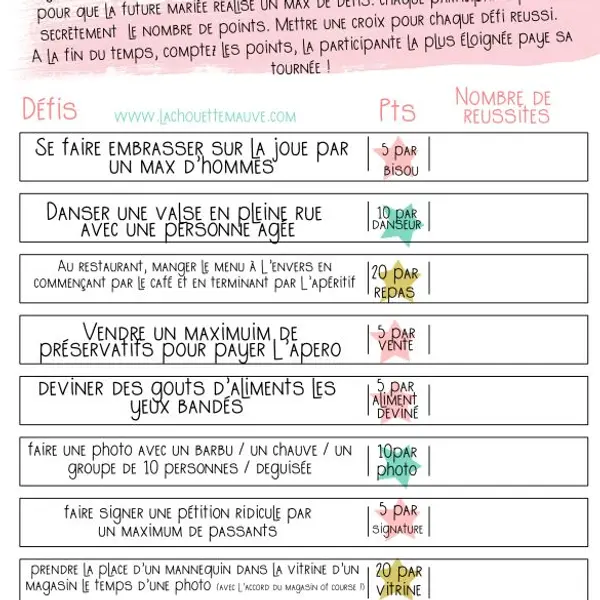Jeu des défis pour EVJF (version à imprimer)