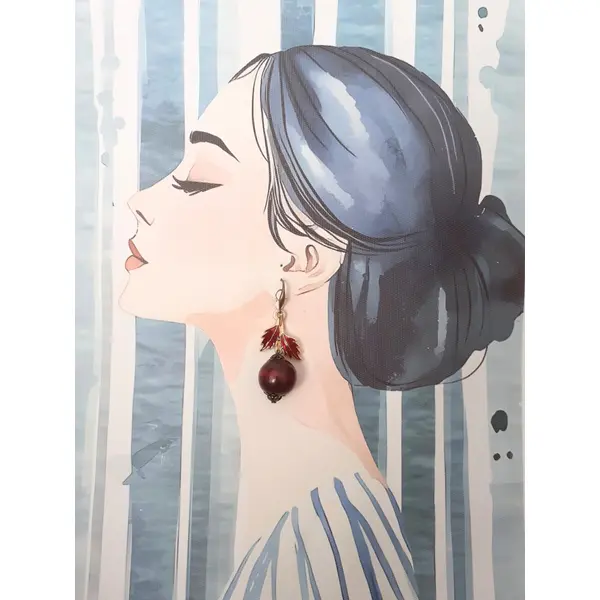Boucles d'oreilles artisanales pendantes, glands bordeaux foncé. bijou automne hiver.