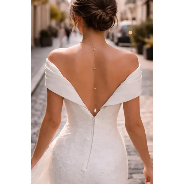 Collier de dos mariage perles et cristaux – bijou de mariée élégant -estilo