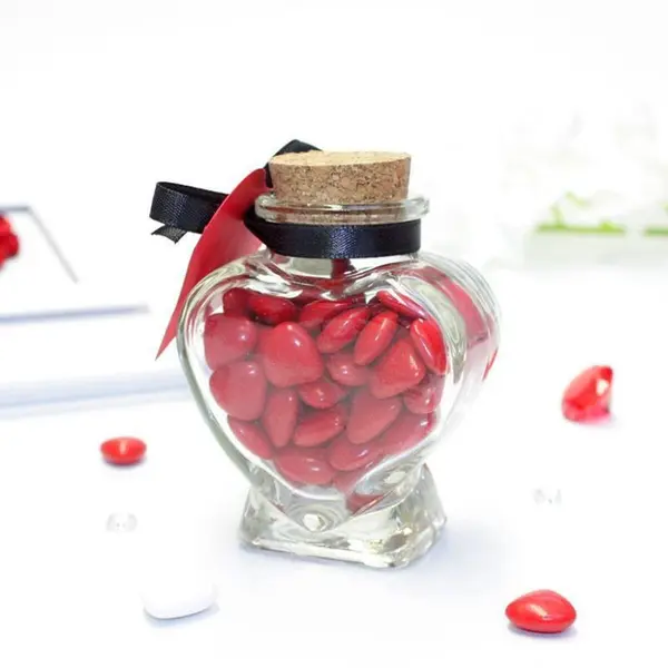 Contenants à dragées coeur en verre
