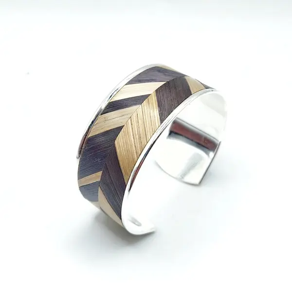 Bracelet en marqueterie de paille de seigle de bourgogne - bijou unique argent - cadeau original
