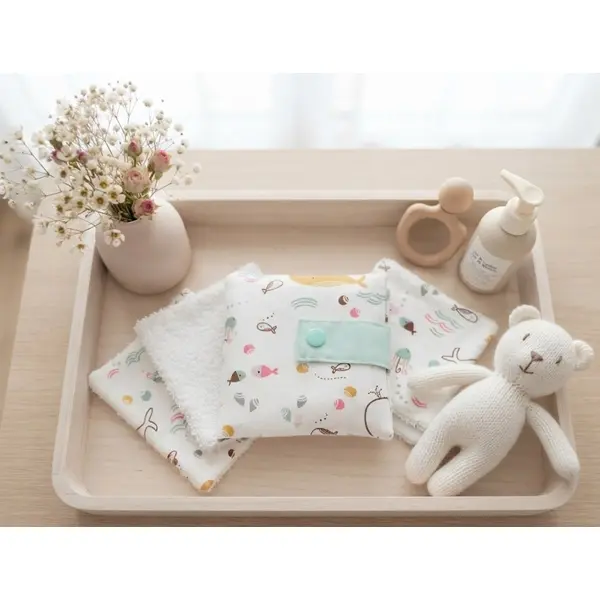 Ensemble pochette et 8 lingettes motif têtes d'ours