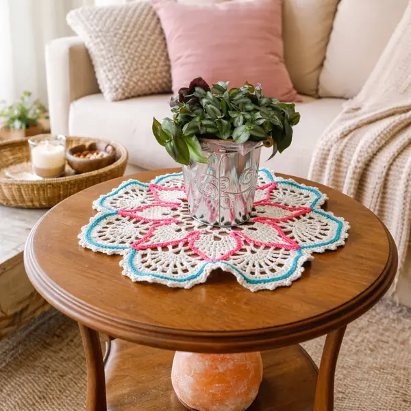 Napperon bohème au crochet " éveil des pétales " – décoration bohème, création artisanale