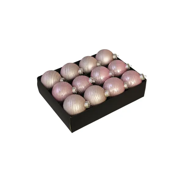 12 Boules de Noël roses striées