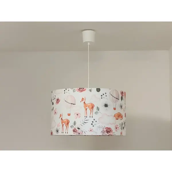 Abat-jour enfant biches faon montgolfières – déco chambre bébé, forêt, bohème, scandinave, cadeau naissance