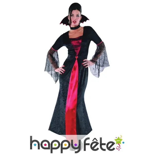 Longue robe noire rouge de femme vampire