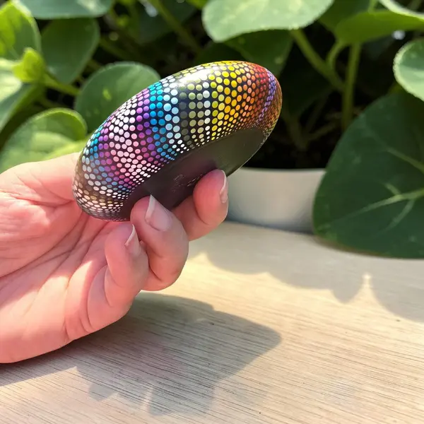 Pierre de méditation mandala multicolore – plâtre résine peint à la main