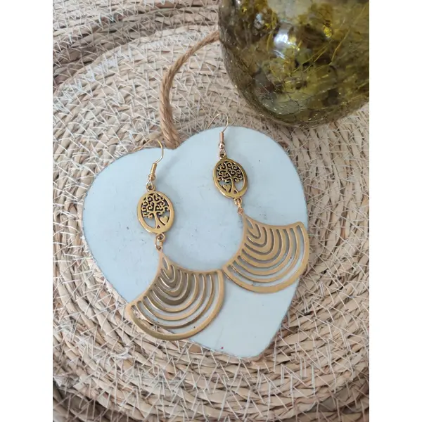 Boucles d'oreilles pendantes, boucles symétriques, bijoux dorées