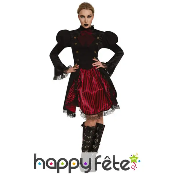 Robe Steampunk noire et rouge pour femme