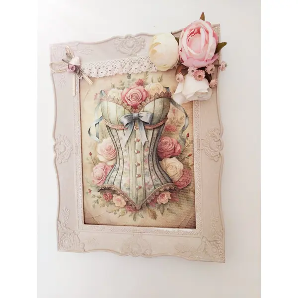 Tableau shabby " corset raffiné " création - au grenier cosy -