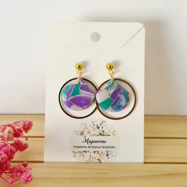 Boucles d’oreilles en pâte polymère bijoux faits main en france acier inoxydable mapierrine marbré translucide a