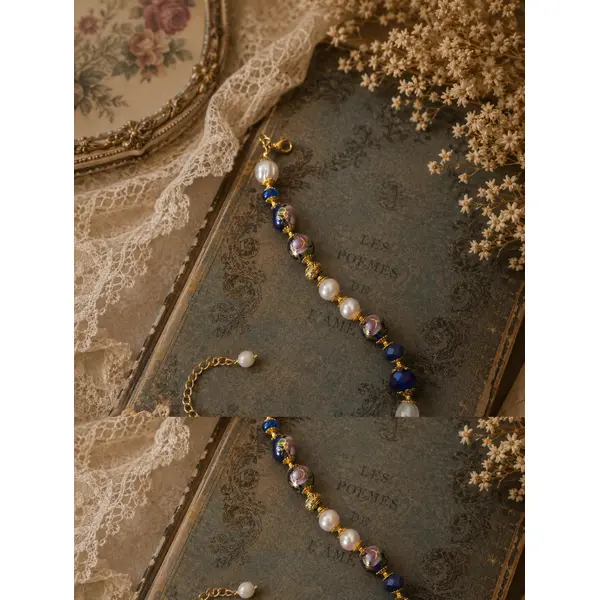 Bracelet femme ajustable intemporel romantique bohème vintage chic véritable perle culture eau douce blanche perle bleue marine fleurie