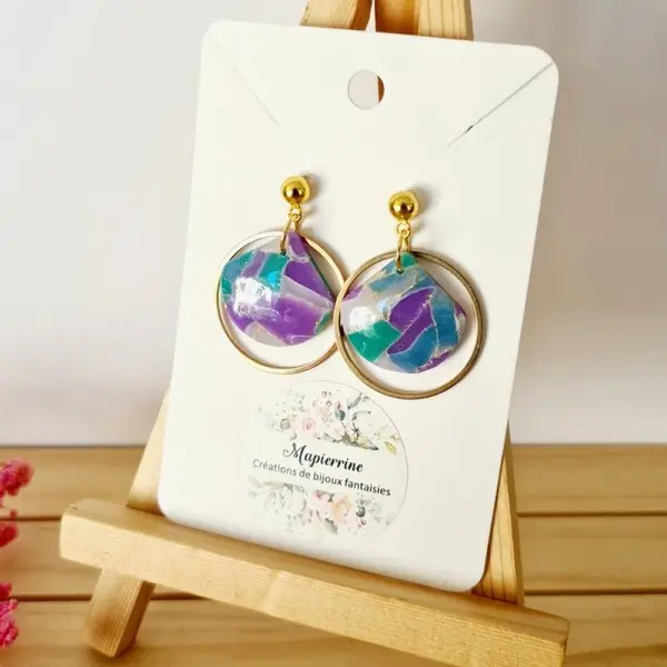 Boucles d’oreilles en pâte polymère bijoux faits main en france acier inoxydable mapierrine marbré translucide a