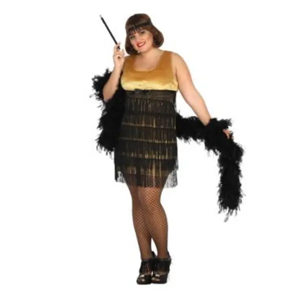 Déguisement Charleston pour Femme Doré et Noir à Franges - Taille XXL