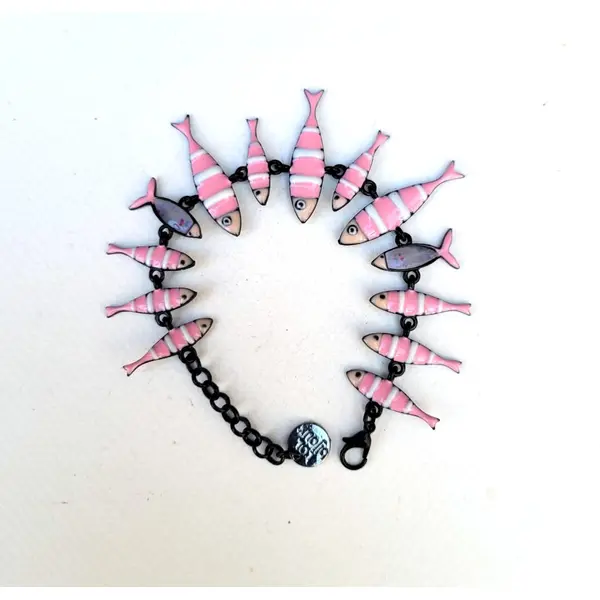 Un bracelet vintage lol avec breloques poissons en émail, pour maman ... : "sardines de cocagne"