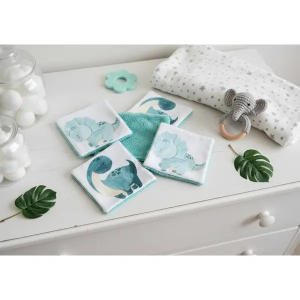 Lot de 4 lingettes bébé coton imprimé animaux