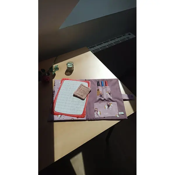 Pochette ardoise effaçable avec éponge, pochette scolaire, rentrée