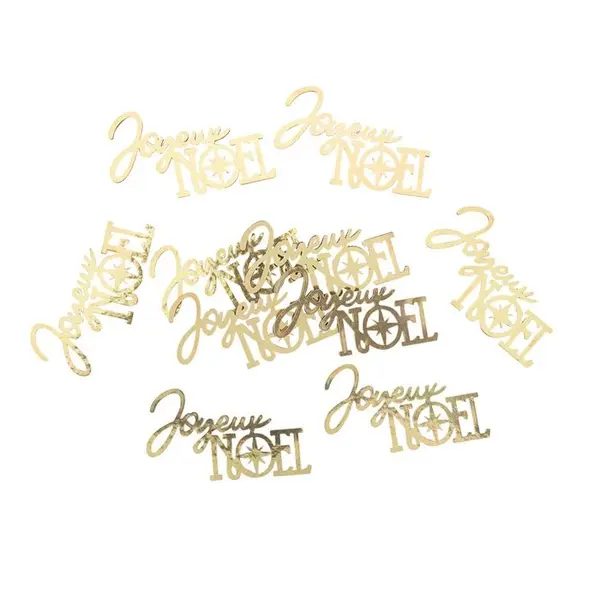 10 confettis de table en bois : "Joyeux Noël", coloris or