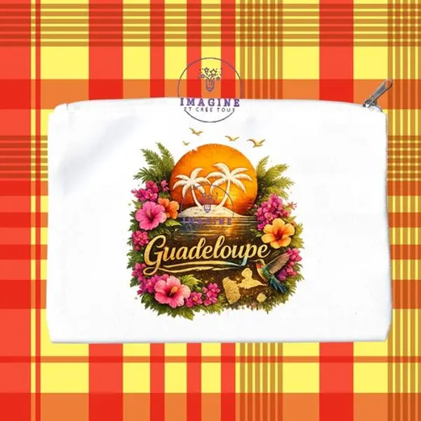 Trousse m - maquillage - sublimation - impression infusible ink - carte guadeloupe - soleil - colibri