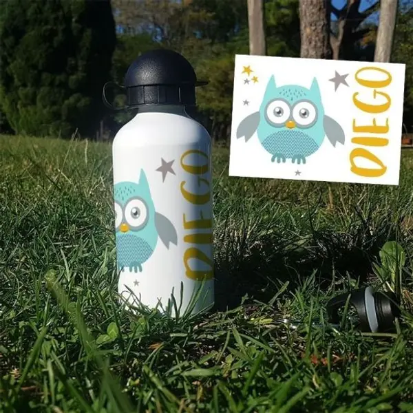 Gourde ou bouteille personnalisée pour enfant modèle Chouette bleue