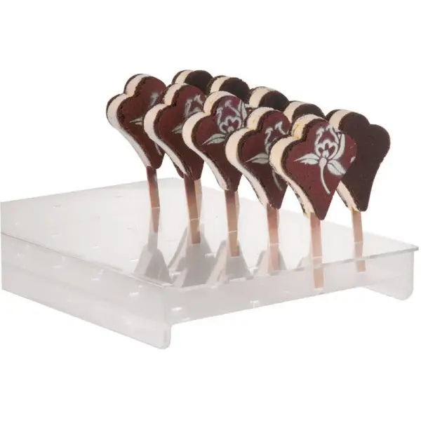 Présentoir transparent pour 24 sucettes glacées 36x16,5 cm