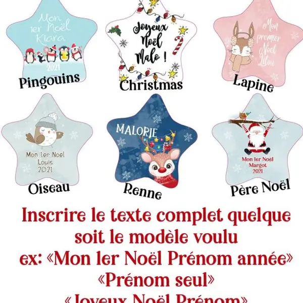 Etoile personnalisable à accrocher au sapin de Noël