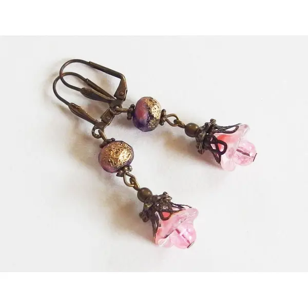 Boucles d'oreilles bohème rose or bronze