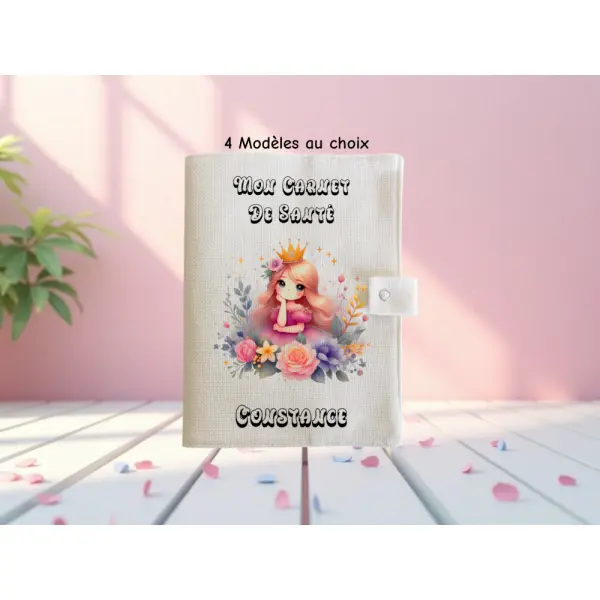Protège carnet de santé personnalisé fille thème princesse – cadeau naissance avec prénom